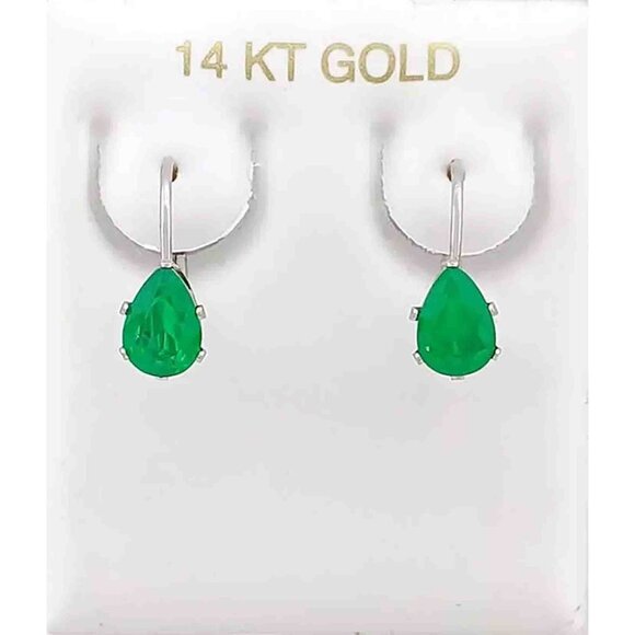 Genuine 2.12 Cts Emerald Dangling Earrings 14k White Gold